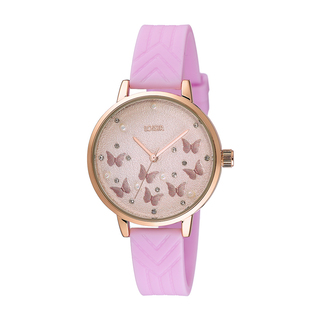 Womens Watch Butterfly 11L75-00308 Loisir With Pink Silicone Strap And Silver Dial With Butterflies